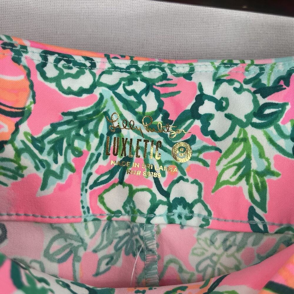 Lilly Pulitzer UPF 50+ Luxletic Corso Crop Golf Pants Perfect Poppy Pink Size 8 - Picture 2 of 4